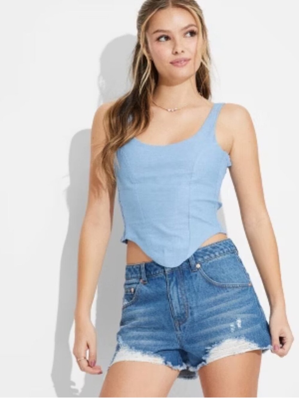 Megan Moroney Chambray Bustier Tank Top, NWT L